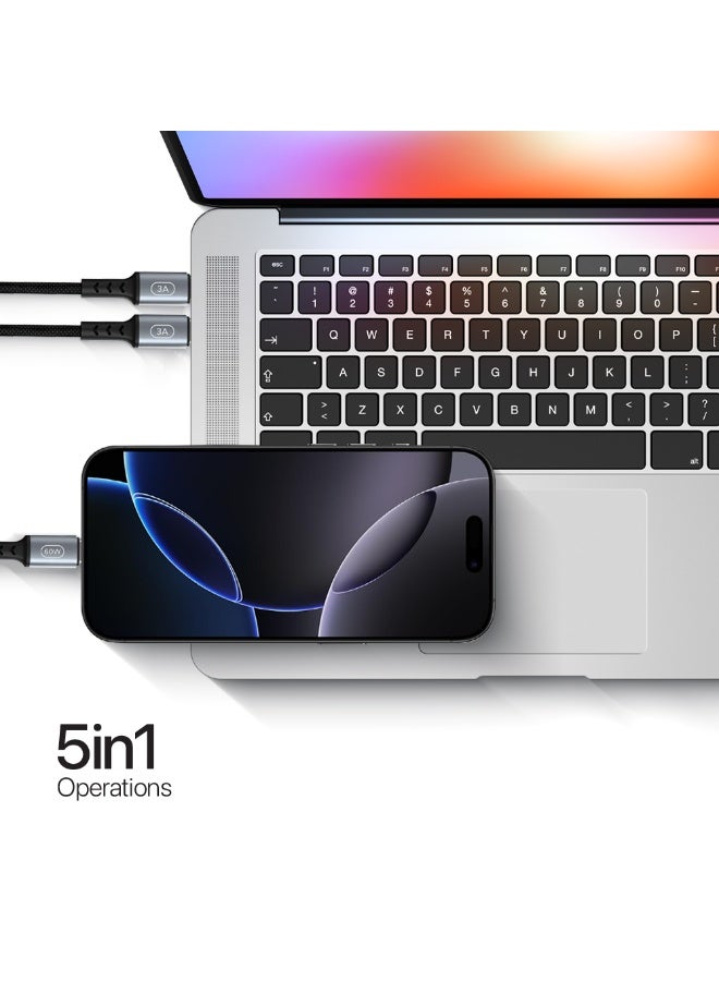 LYCKA 5'Cord 5-in-1 Multi-Device Fast Charging and Data Cable 1.2m 60W Max Black - Image 3